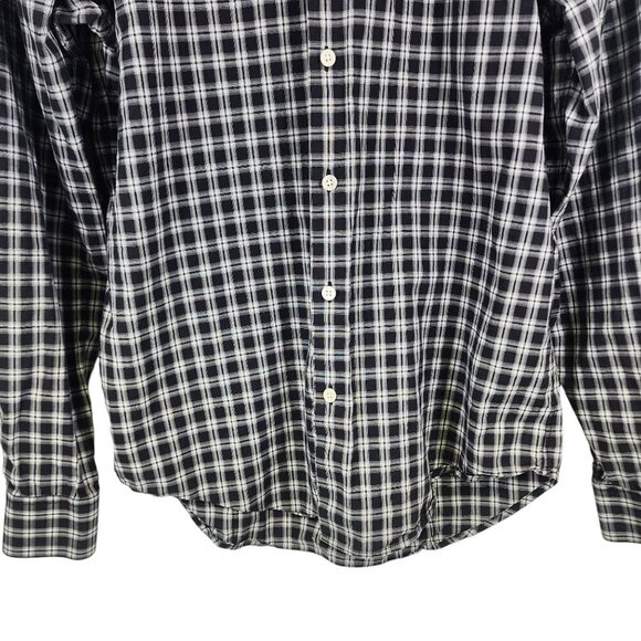 Theory Plaid Button Front Dress Shirt Men's Size S Black and White - Picture 4 of 8
